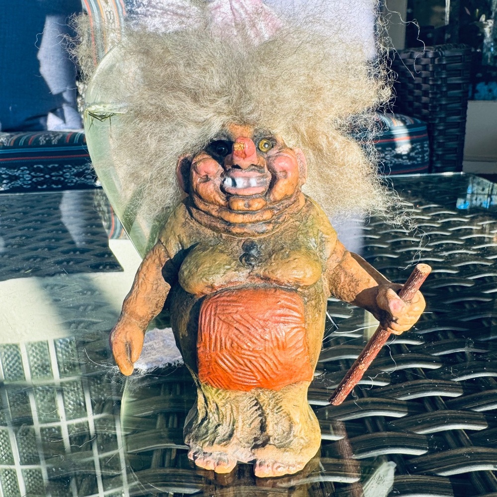 Cheerful, Chubby Grandma Nyform Troll with Walking Stick